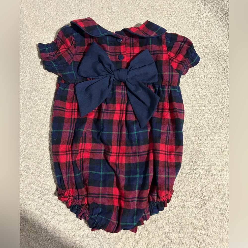 (3/$12) Rare Editions Baby Girls Red and Navy Plaid Flannel Bubble suit